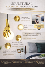 Midas Touch Sculptural Gold Hand Pendant Lamp
