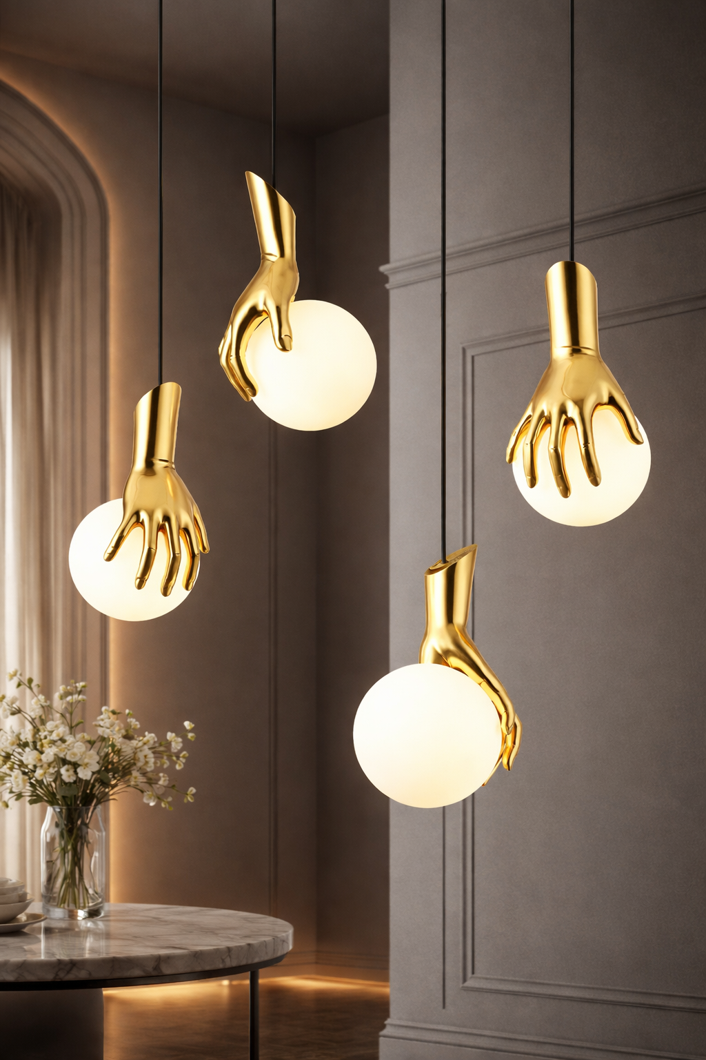 Midas Touch Sculptural Gold Hand Pendant Lamp