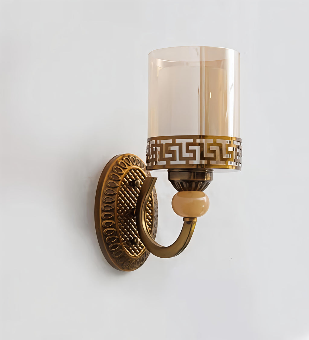 Vintage Brass Wall Sconce with Glass Cylinder Shade