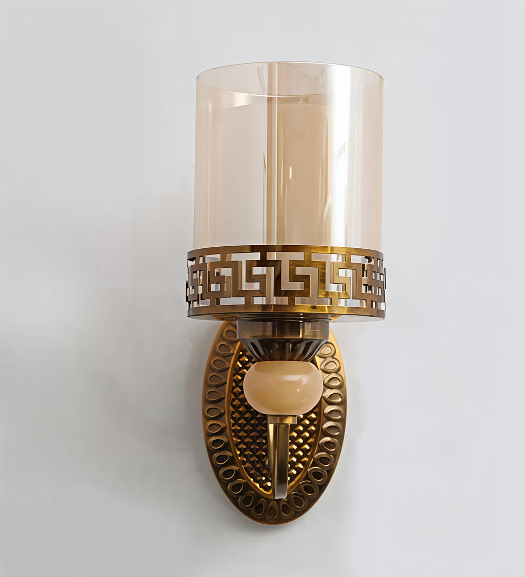 Vintage Brass Wall Sconce with Glass Cylinder Shade