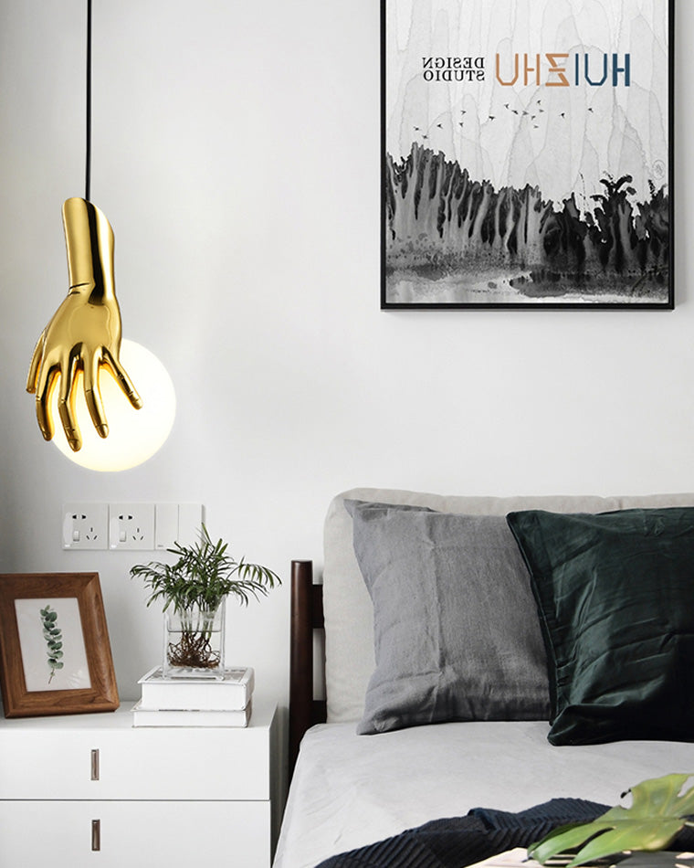 Midas Touch Sculptural Gold Hand Pendant Lamp